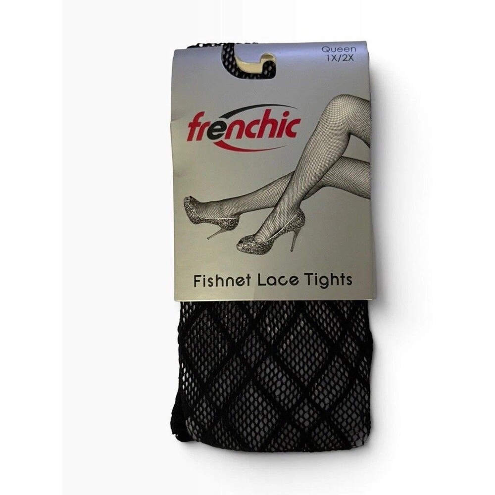 NEW Frenchic Black Fishnet Lace Tights Queen 1X/2X Womens Diamond Mesh Pattern